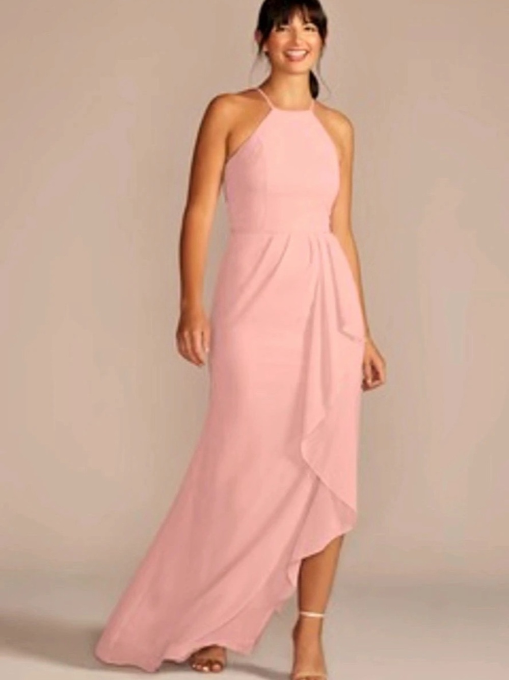 VEN STYLE High Neck Chiffon Ruffle Maxi Dress in Pink Size 10 NWT